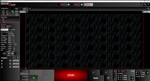 Design2Cut CNC Software in Machine Control Screen